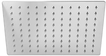 Soffione doccia rettangolare cromato 30x20 cm, in acciaio inox con supporto a snodo orientabile e ugelli anticalcare, spessore 6 mm