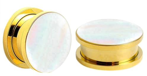 Stfery Plugs 6-16mm, 2 Stück Tunnel Plug Edelstahl Gold Mit Muschel Muster Ohrringe Plugs Männer