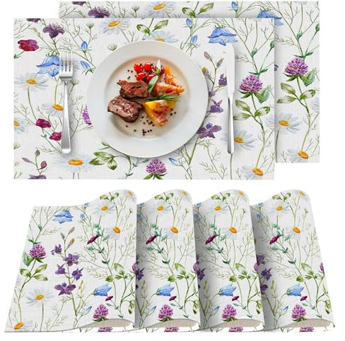 XPHZZL Table Mats Set of 4 Garden Floral Decorative Placemats Washable Non-slip 45 x 30cm Heat Resistant for Kitchen Dinning Restaurant 18X12 (4pc-Purple Daisy)