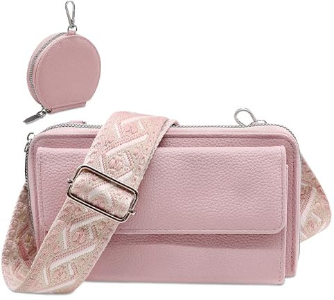 Tokeya Umhängetasche Damen, PU Leder Crossbody Bag Frauen, Handtasche Damen Kleine, Schultertasche Damen mit Verstellbarem Abnehmbar Riemen für Tägliches Arbeiten, Einkaufen, Reisen, Rosa