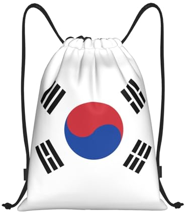 Rucksack mit Kordelzug, Motiv: Flagge der Republik Korea, vielseitig, leicht, mit Kordelzug, Sportaktivitäten, Schwarz , M