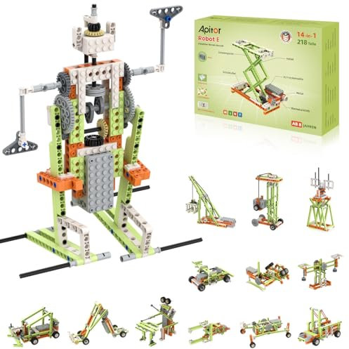 Apitor Robot E: Mint-Baukasten für Junge Ingenieure, 14-in-1 DIY-Roboter, Mechanik Faszinierend Erklärt, Geeignet für Kinder ab 6 Jahren (218 Teile)