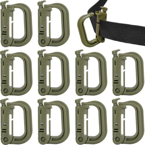 MUCHER 10stk Molle Karabiner Mehrzweck D-Ring Kunststoff Schnalle Karabinerhaken Taktischer Rucksack Clip zur Befestigung von Molle Gurtband (Grün)