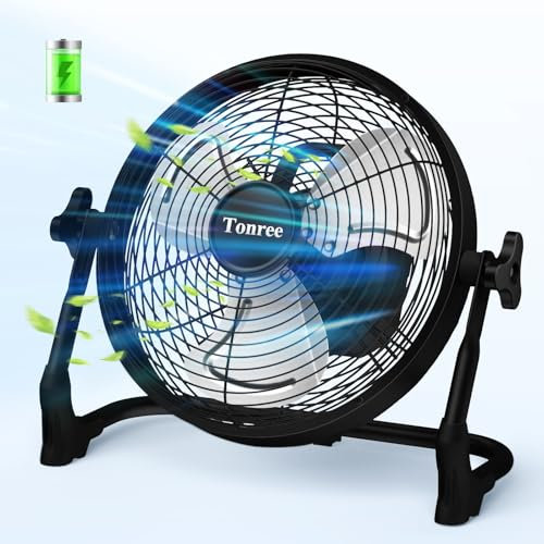 Tonree 10 Portable Battery Operated Floor Fan, Cordless Rechargeable Fan, Hi-Velocity Wireless Fan, USB Phone Charge, 12-60H Runtime, Quiet, For Camping Tent Home Gym Shed Outdoor Garage Barn Travel