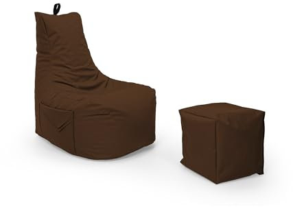 Nadimaideal Gamer Sitzsack Komfort XL - XXL für Kinder, Teenager & Erwachsene | Indoor & Outdoor | Sitzsack Gaming | Füllung EPS Perlen (Braun, Sitzsack XXL mit Hocker)