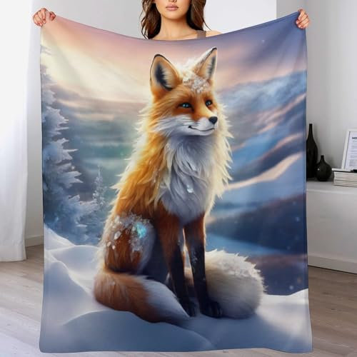Fuchs Decke Flauschig, Super Warme Decke, Hochwertige Wohndecke, Weich & Komfort Flannel Decke, Wolldecke, Sofadecke, Fleecedecke, Tagesdecke (150×200cm)