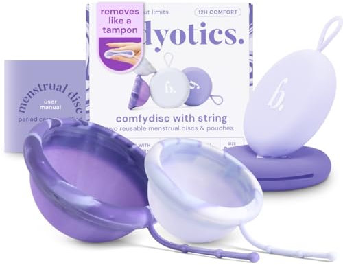 Bodyotics Comfydisc - Wiederverwendbare Menstruationsscheibe mit String, Comfort-Fit, 2er Pack, Größe S & L mit Tragetasche - 100% Body Safe Silicone aus Deutschland