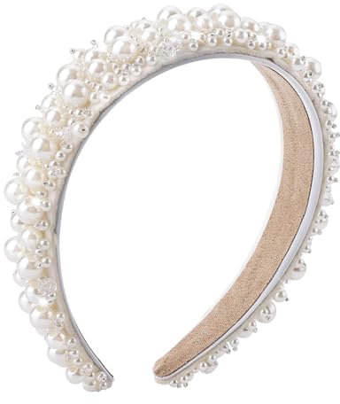 Lusofie Serre-tête large avec perles synthétiques blanches pour femme - Bandeau large avec perles et strass - Accessoires de mariage