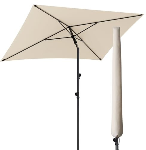 Menz Sonnenschirm Balkon Beige 200 x 125 cm, inkl. Sonnenschirmhülle - UPF 50+ Sonnenschirm rechteckig für Sonnenschutz auf Balkon und Terrasse, Balkonschirm rechteckig stabil, mit Knickfunktion