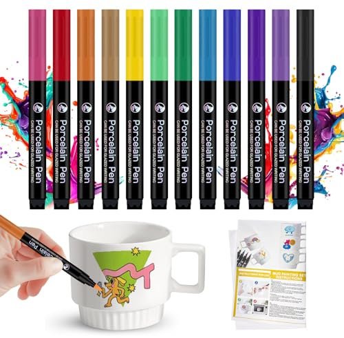 AllisWay Pintar Tazas, Ceramica para Pintar Adultos, Pintars Tazas de Ceramica Kit, Incluye Taza de Cerámica y 12 Pinceles, Perfecto Como Regalo Personalizado para Niños y Adultos