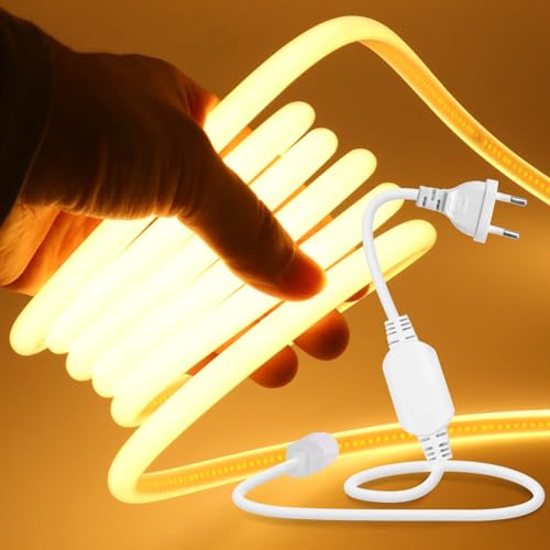Wisada 220V COB Neon LED Streifen 0.5m, 270° Beleuchten Licht, Schneidbar (50cm), 288LEDs/m Superhell Flexible Warmweiß FCOB LED Leuchtband Mit Stecker für Weihnachten, Party Deko