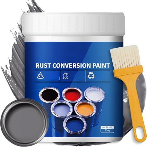 WANWEN Rust Conversion Paint, Weatherproof Rust Converter Paint for Metal, 2-in-1 Rust Remover for Metal Primer, Water-Based, for Metal, Car, Fences, Industrial Equipment (gray)