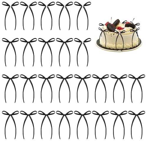 Schwarze Schleifen Tortendeko, 26 Stück Schleifen für Torte, Bogen Tortendeko mit Perle, chleifenband Hochzeitstorte Deko für Hochzeit Valentinstag Geburtstag - 2 Stil