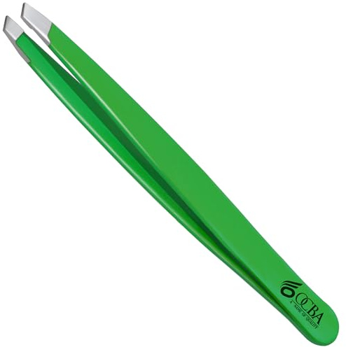 OCBA Tweezers for Facial Hair Women & Men for Precise Grooming of Eyebrows - Professional Stainless Steel Eyebrow Tweezers for Ingrown Hair on Nose Ear (Green Apple)