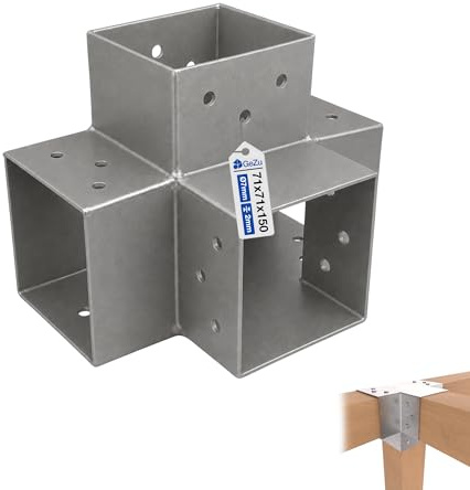 GeZu Impex Post Connector K 71 x 71 mm | Hot Dip Galvanised Pergola 4 Way Right Angle Corner Connector Pavilion DIY Woodworks Bracket