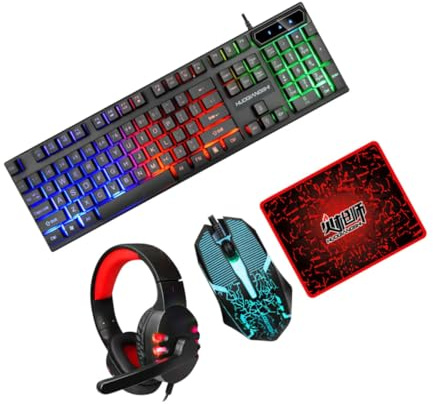 Lurrose 1 Set Tastiera Retroilluminata Mouse Cuffie e Tappetino Accessorio USB per Computer Design Ergonomico per Giocatori e per Appassionati Gaming