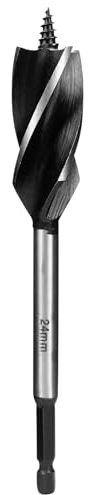SUQIN Professional Wood Drill Bit 24mm x 165 mm,1/4 Inch Hex Shank Woodworking Hole Drill Bit,Self Feed Speed Wood Auger drill bit for Soft and Hard Wood,Plastic,with Centre Point
