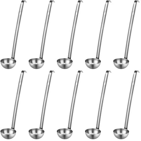 10 Stainless Steel Soup Ladles, 2Oz Portion-Control Ladles With Hanging Hooks & Measurement Marks, 10 Handles, Metal Serving Spoons For Kitchens & Catering