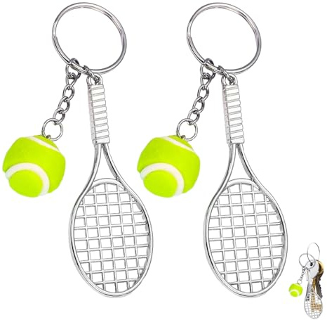 2 Stück Tennis Schlüsselanhänger,Mini Tennisschläger Tennisball Anhänger,Metall Tennis Schläger Schlüsselring,Schlüsselanhänger Tennis Geschenk,Tennisball Keychain für Tennisliebhaber Sport Liebhaber