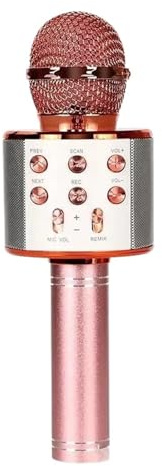 Wireless Bluetooth Karaoke Microphone, 5-in-1 Mic With Built-in Stereo Speaker/4 Voice-Changing Effect, Great Gifts(Rose gold)