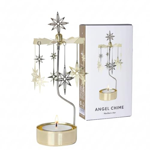 Rotierender Teelichthalter Nordstern, goldfarben, 16 cm, drehbarer Kerzenhalter mit Teelicht, Metall Dekoration für Weihnachten, Advent, Winter, skandinavisches Design, Tischdeko & Nikolausgeschenk