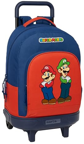 SUPER Mario Mamma MIA - Großer Rucksack mit Rädern, kompakt, abnehmbar, ideal für Kinder verschiedener Altersgruppen, bequem und vielseitig, Qualität und Widerstandsfähigkeit, 33 x 22 x 45 cm
