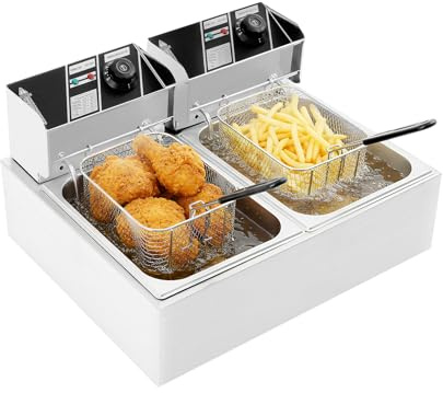 Fritteuse mit 2 Körben, 12 Liter, Edelstahl fritteuse mit Sieb und Ölbehälter, einstellbare Temperatur bis zu 200 °C