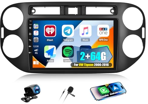 CAMECHO 2+64G Android 15 Autoradio para VW Tiguan 2006-2016, 9 Pulgadas Radio Bluetooth con CarPlay Inalámbrico FM RDS GPS Wi-Fi Android Auto MirrorLink y Cámara Trasera, Pantalla Táctil
