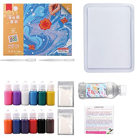 Wasser-Marmorierfarben-Set, Wasserkunst-Farb-Set mit Skizzenpapier, Kunst für Mädchen und Jungen, für kreative Aktivitäten, 6/12, handbemalte Gin-Gläser für Frauen, 6/12