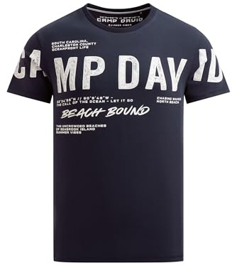 Camp David Herren T-Shirt mit auffälligem Logo Print Blue Navy, XXXL