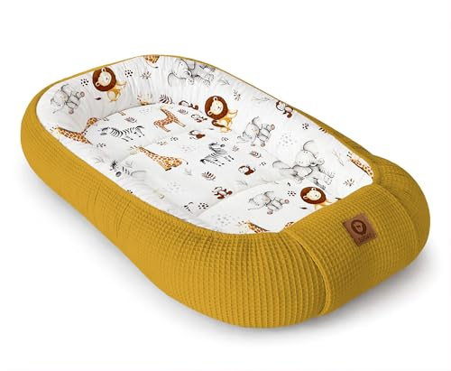 Babynestchen Neugeborene – Nestchen Baby aus Waffel Baumwolle & Baumwollstoff – Babynest für Babybett & Kinderbett – Baby Kokon Tragbar – OEKO-TEX zertifiziert – Zubehör für Babybett - ZOO und Honig