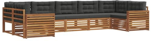 vidaXL Sofagarnituren 7 pcs Natur und Anthrazit Massivholz Akazie, Garten, Moderne Sofas, langlebige Möbel, Terrasse, Bequeme Lounge, praktische Sitzgelegenheit