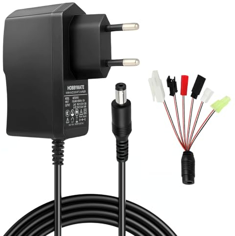 Intelligent RC Chargeur NIMH/NICD 2.4V-12V 2-10S pour Voiture RC Bateau RC Drone Airsoft, Chargeur Batterie Rapide avec 6 Connecteurs Mini Tamiya/Standard Tamiya/SM 2P/ JST/HuanQi/XH
