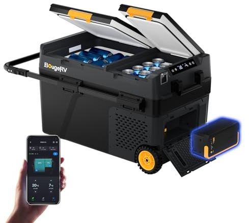 BougeRV CRD2 V2.0 Nevera 40L con Batería 240Wh, 2 Puerta 2 Zona, -20℃~20℃ | Compresor Freezer con Ruedas y Asa 12V 24V 230V Frigorífico Coche Camping App IPX4 (Novedad 2026)