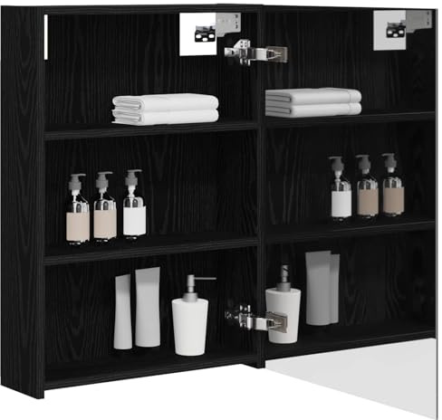 vidaXL Badezimmerspiegelschrank Schwarz Eichen-Optik 50 x 14,5 x 70 cm, Moderner Spiegelschrank, rechteckig, Wandregal für Badezimmer, praktische Aufbewahrung