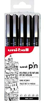 uni-ball - Uni Mitsubishi Pencil – 5 Filzstifte Uni-Pin – Tasche mit schwarzen Fineliner – feine bis mittlere kalibrierte Spitzen – zum Schreiben, Zeichnen, Zeichnen