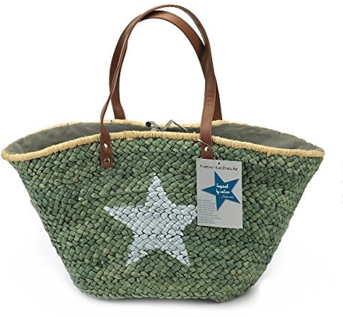 Antonio Flechttasche mit Stern - Grün, Unisex-Erwachsene, Large, Naturmaterial, TOTE_BAG