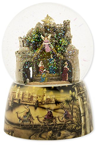 Roman Bethlehem City Animierte Musikglas-Schneekugel mit Glitzerkuppel, Weihnachten, 120 mm