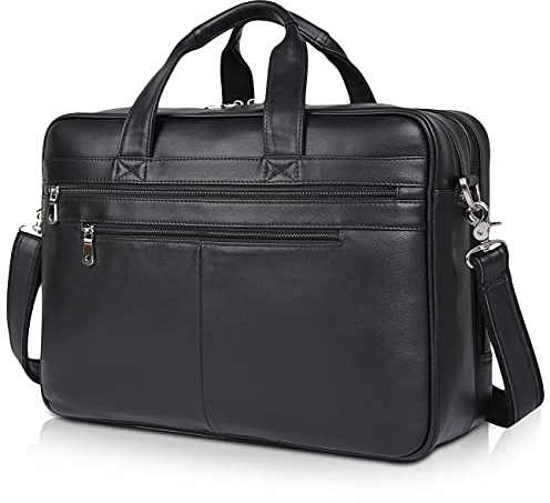 Polare 43,2 cm (17 Zoll) Computer-Aktentasche für Herren mit Vollnarbenleder für 39,6 cm (15,6 Zoll) Laptops, Schwarz, L, Business Aktentasche aus Leder