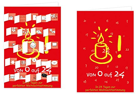 RASW045 -Von 0 auf 24 in 24 Tagen zur perfekten Weihnachtsstimmung - Adventskalender-Doppelkarte - 12,5 x 18,5 cm mit hochwertigem Kuvert