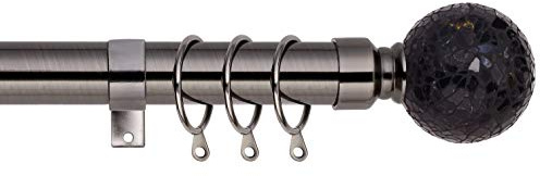 Mosaic Ball Extendable Curtain Pole. Includes Pair Of Superior 60mm Size Finials, Rings, Brackets & Fittings Set. (Black Nickel, 70cm - 120cm, 28 inch to 48 Inch)