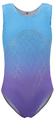 Sinoem Ragazze Ginnastica Leotards Balletto Body Costumi di Danza per Bambini da 2 a 10 Anni (11-12 anni, Blu + viola - senza maniche)