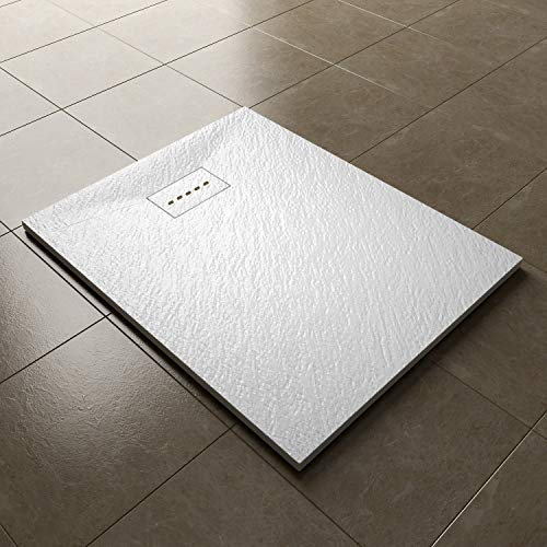 ELEGANT 1000 x 800mm Slip-Resistance Shower Base Slate Effect Square Shower Enclosure Tray with Waste and Resin Cover Grate