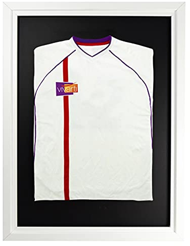Vivarti DIY Junior Standard Sports Shirt Display Frame for Football Shirt, Rugby Shirt, Band T-Shirt Shadow Box - 50 x 70cm - White Frame, White Inner Frame, Black Backing Card