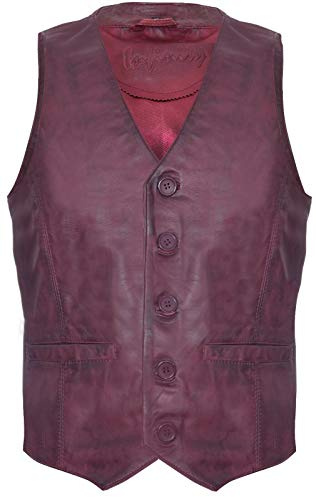 Mens Burgundy Leather Waistcoat Casual Classic Formal Traditional Gilet Vest