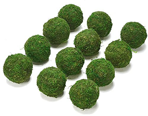 Qingbei Rina Green Decorative Ball 12pcs 6cm Artificial Bonsail Moss Rocks Bowl Filler Orbs Room Home Decor Table Centrepiece Wedding Party Ornaments for DIY Craft, Fairy Garden Best Gifts