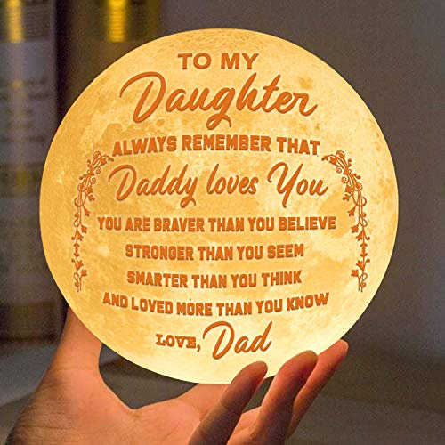 Engraved 3D Moon Lamp for Daughter, 3D Print Moon Light with Stand & Remote & Touch Control and USB Rechargeable, Personalized 3D Printing Moon Light Gift for Daughter Christmas Gifts