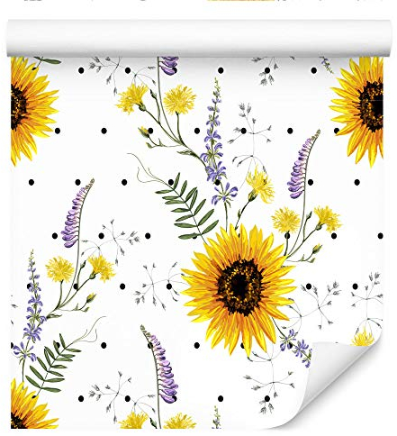 Muralo Tapete 10m Rolle Vlies Tapete Natur Pflanzen Flora Blumen Sonnenblumen Lavendel Vliestapete 1000 x 53cm Wand Tapete Wohnzimmer Schlafzimmer Moderne Wanddeko Wand Dekoration