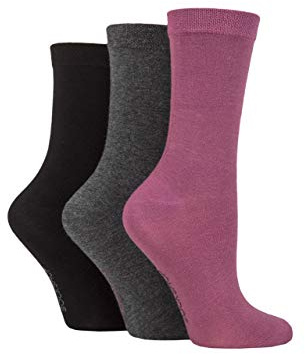 SockShop Ladies Plain Patterned and Striped Bamboo Socks Pack of 3 Black/Grey/Damson Plain 4-8