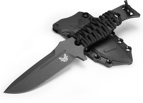 Benchmade - Couteau Adamas fixe 375BK-1, lame à pointe droite, bord uni, squelette noir cobalt avec manche en paracorde